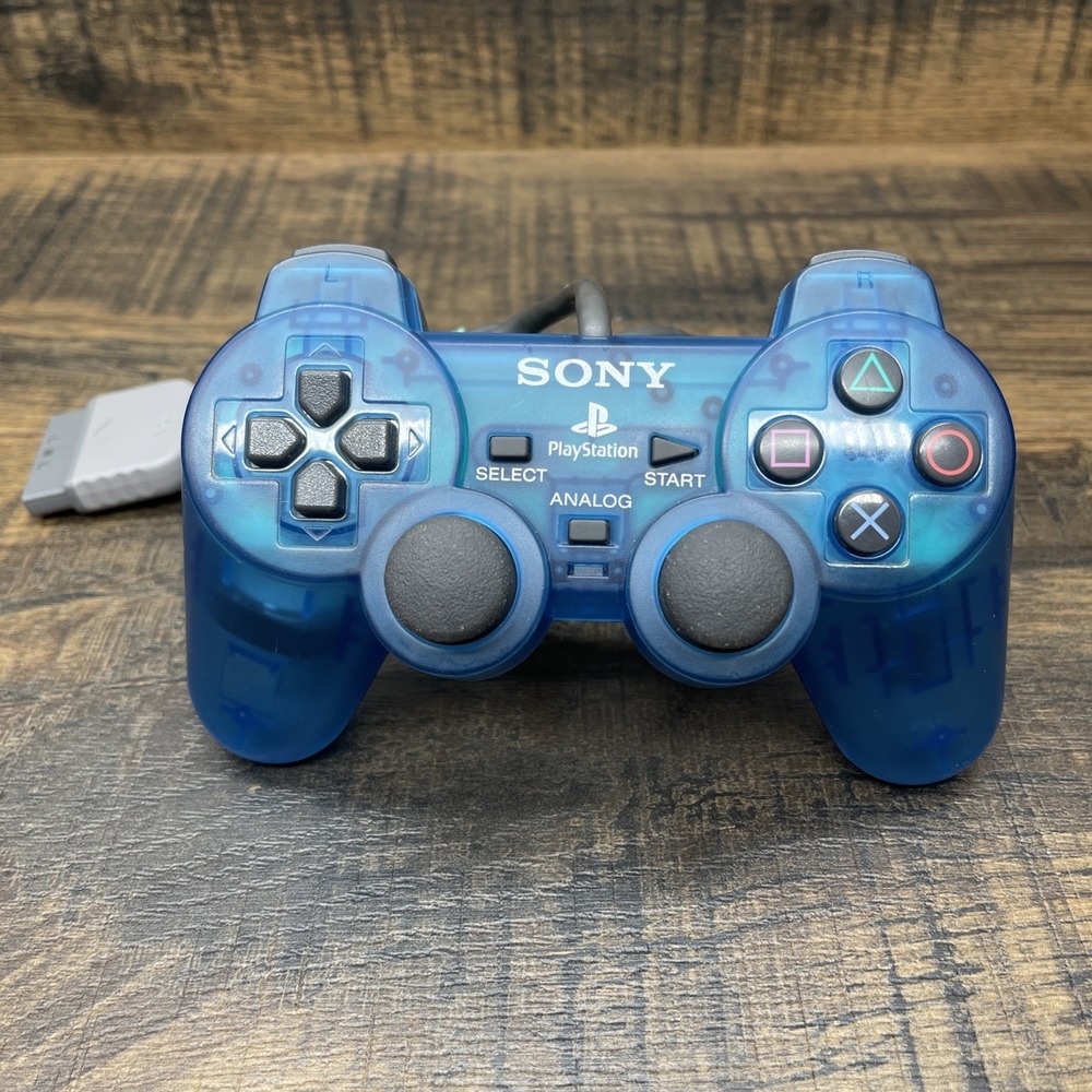 Sony PlayStation PS1 DualShock Controller Translucent Blue SCPH-1200 Tested